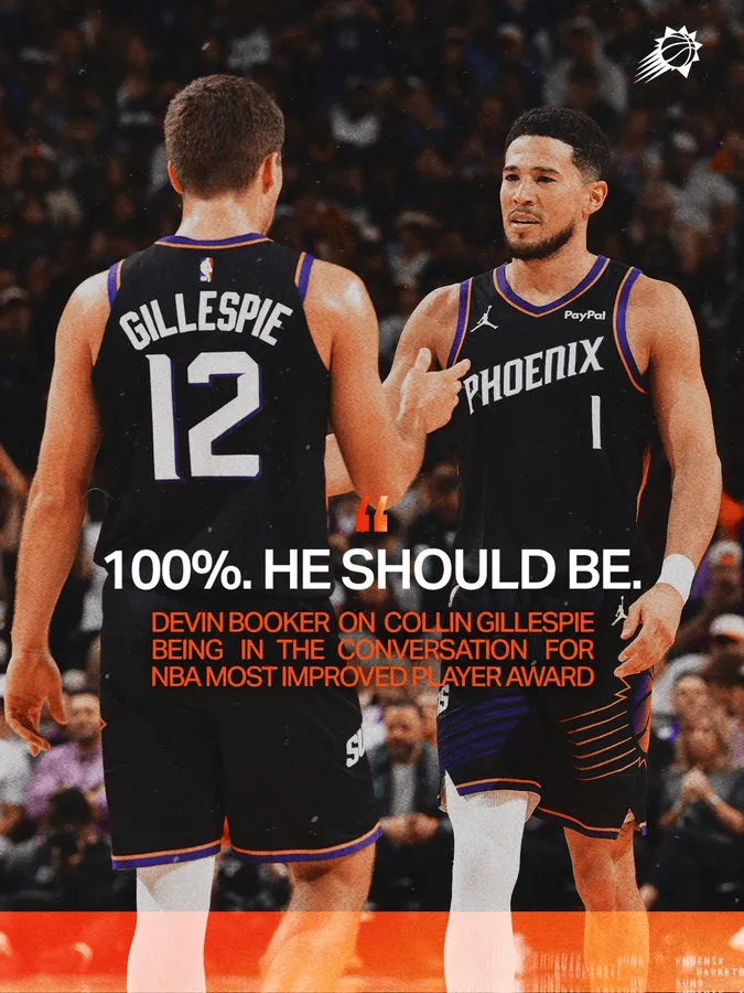 kaiyun-布克：吉莱斯皮绝对有机会冲击今年的最快进步球员奖